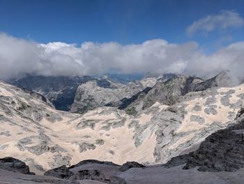 Scenic view of snowcapped mountains against sky