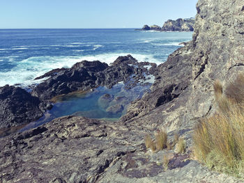 Scenic view of sea against clear sky