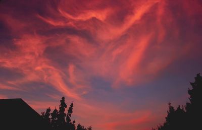 Silhouette of trees against cloudy sky