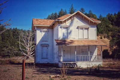 Exterior of house against clear blue sky