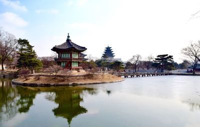 Reflection of built structure in water