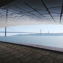 View of suspension bridge over sea