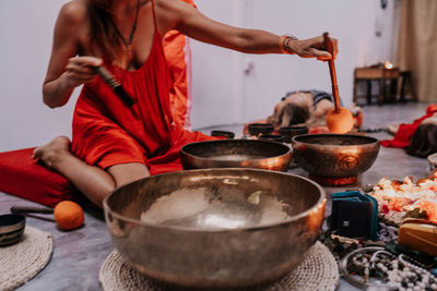 Woman holding a meditation class