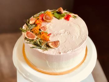 Close-up of dessert served on table