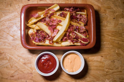 High angle view of food on table