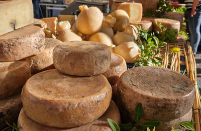 Close-up of stack for sale at market stall