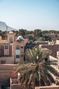 High angle view of townscape against clear sky