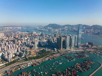 High angle view of cityscape against sky