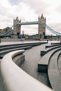 Bridge over river with buildings in background