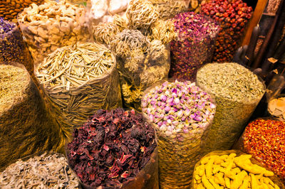 High angle view of various fruits for sale in market