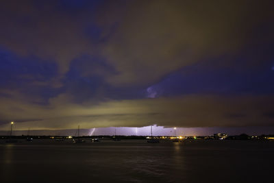 Scenic view of sea against sky at night