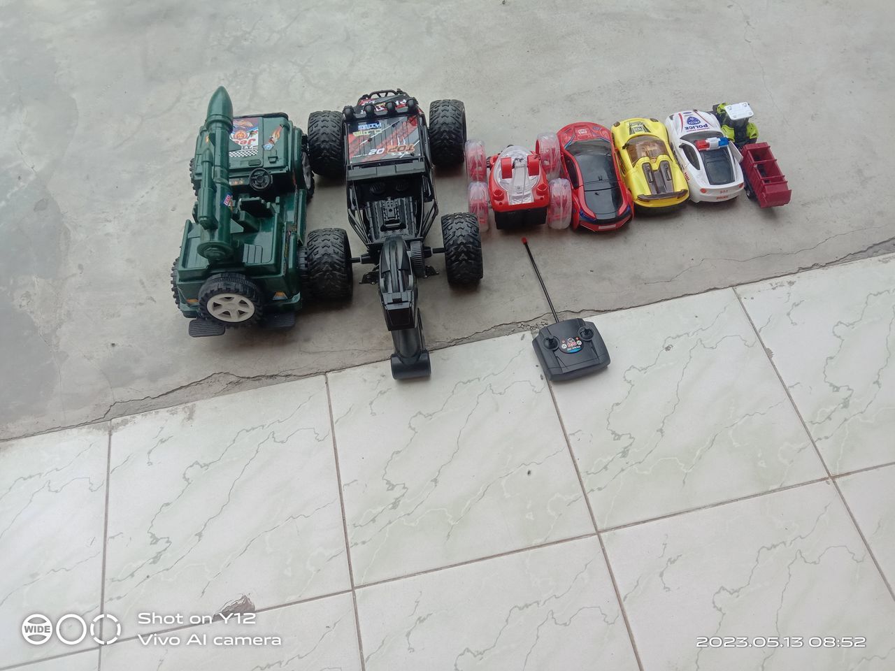 high angle view, toy, vehicle, flooring, car, wheel, no people, land vehicle, indoors, tile