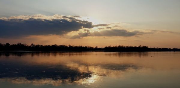 Scenic view of lake against sky during sunset