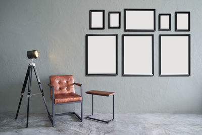 Blank picture frames mounted on wall