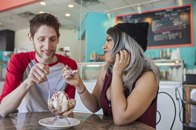 Young couple at a diner.