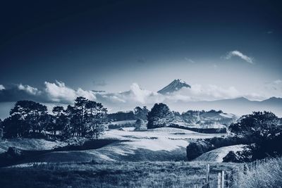Scenic view of landscape against sky during winter