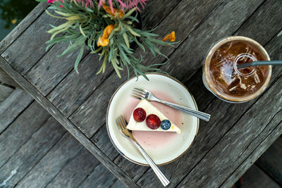 High angle view of breakfast on table