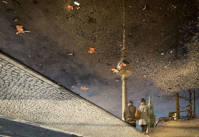 High angle view of puddle on street