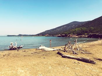 Scenic view of beach against clear sky