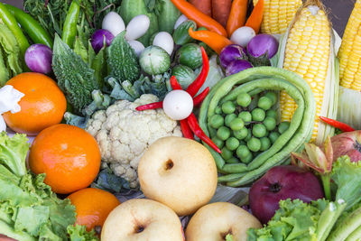 High angle view of fruits and vegetables