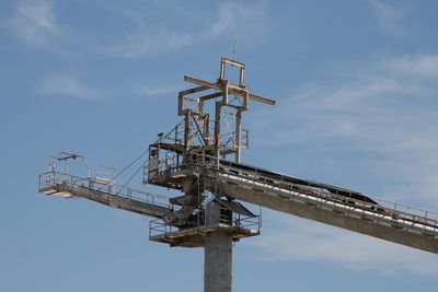 Low angle view of crane against sky