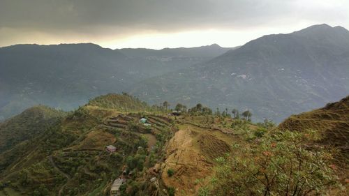 High angle view of mountains against sky