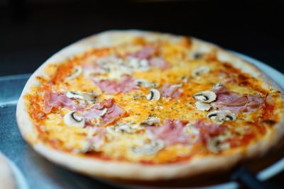 Close-up of pizza on table