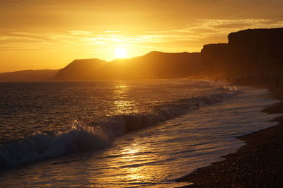 Scenic view of sea against sky during sunset