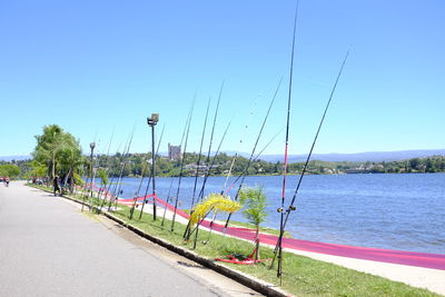 Scenic view of sea against clear blue sky