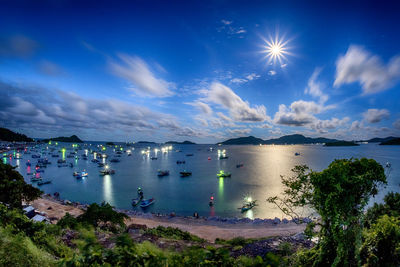 Scenic view of sea against sky at night