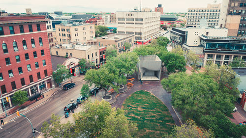 High angle view of cars on street in city
