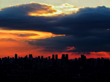 Silhouette buildings against sky during sunset