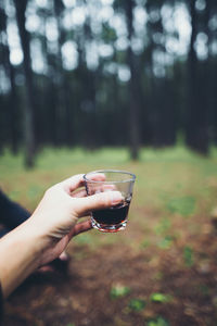 Close-up of hand holding drinking glass