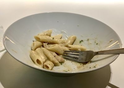 High angle view of food in plate on table