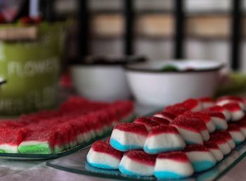 Close-up of dessert in plate on table