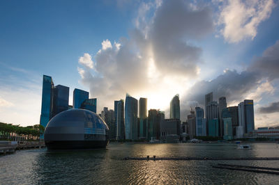 Marina bay, with city building are background on february 1, 2020 in singapore.