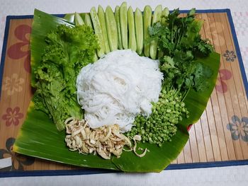 High angle view of chopped vegetables on cutting board