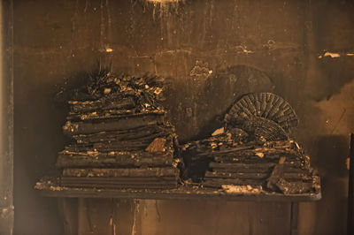 Close-up of chocolate cake on wood