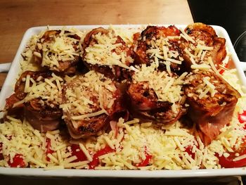 Close-up of served food in plate