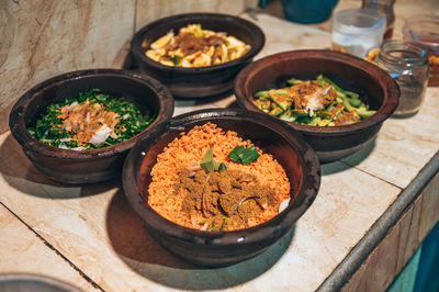 High angle view of food on table