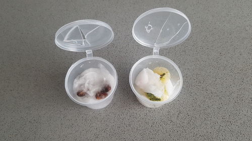 High angle view of breakfast on table