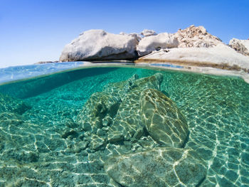 Scenic view of sea against blue sky