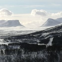 Scenic view of snowcapped mountains against sky