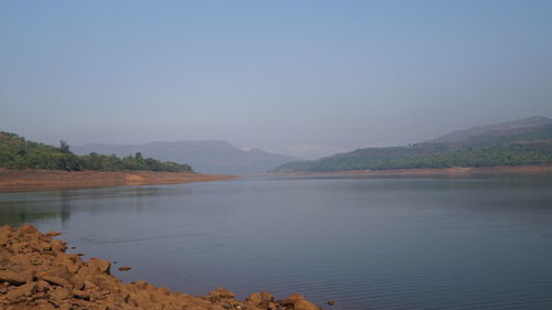 Scenic view of lake against clear sky