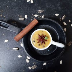 High angle view of coffee on table