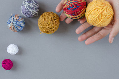 High angle view of multi colored balls on table