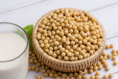 High angle view of eggs in container on table