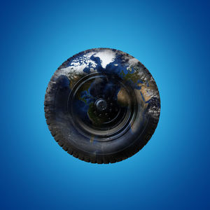 Digital composite image of metal against blue background