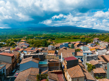 Panoramic aerial wide view of the active volcano etna