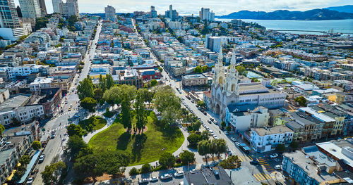 High angle view of buildings in city